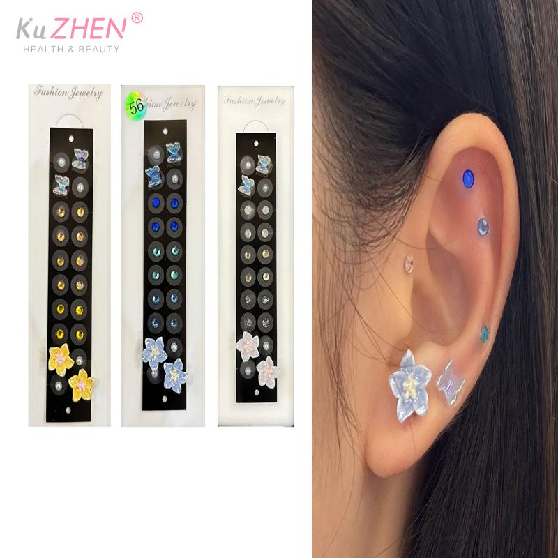 Strass Modeschmetterling Blume Ohrspitzen-Aufkleber Ohrdruck-Pflaster Strass Akupunktur Aurikuläre Ohr-Aufkleber Massagegerät