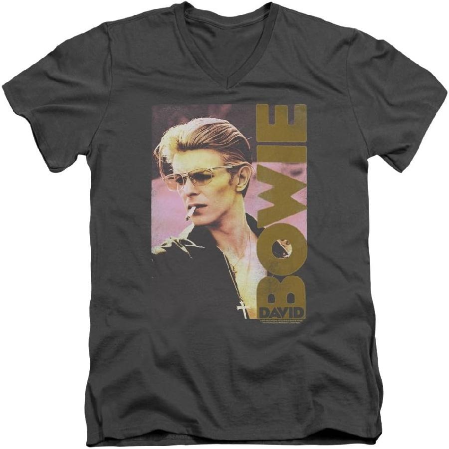 

David Bowie - Mens Smokin V-Neck T-Shirt, Small, Charcoal XXXXXL чорний