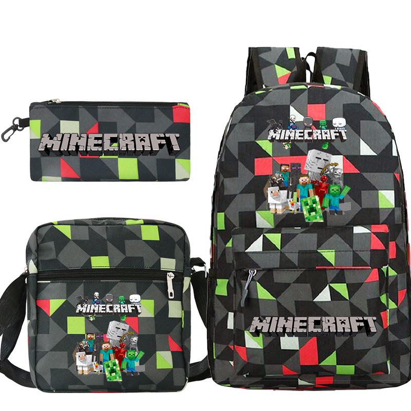 Minecraft Primary And Secondary School School Bag Children'S Backpack Backpack Shoulder Bag Pencil Case Three-Piece Set