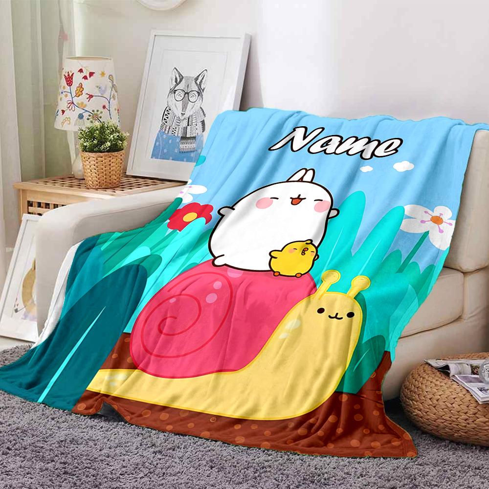 Customiz Name Personality Molang Blanket Soft &Warm Sofa Office Bed Travel Lunch Break Blanket, Gift Suitable All Seasons