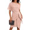 Fashionable Color Glitter Dress With Pleated Shoulder