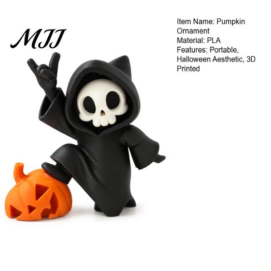 Humorous Halloween Home Accent Little Pumpkin Skull Ornament, 3D Printed Decor, Cute Desktop Fun Creepy Office Desk Accessory Figurine for Table