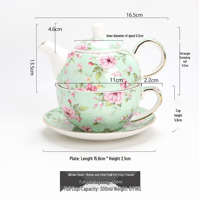 Mother-Child Ceramic Tea Set: Upgraded Pot & Cup with Floral Design