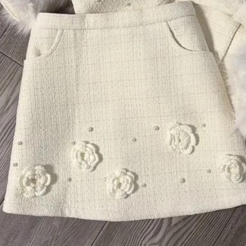 

Осенне-зимний милый однотонный комплект из 2 предметов, женский дизайнерский шикарный тонкий длинный рукав на шнуровке + юбка с высокой талией и вышитым принтом L абрикосовый