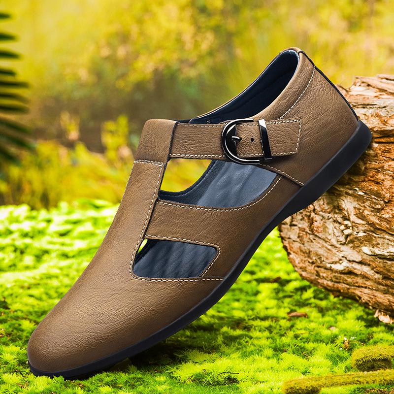 2024 Men's Summer Breathable Leather Pointed Toe Slip-On Casual Sandals