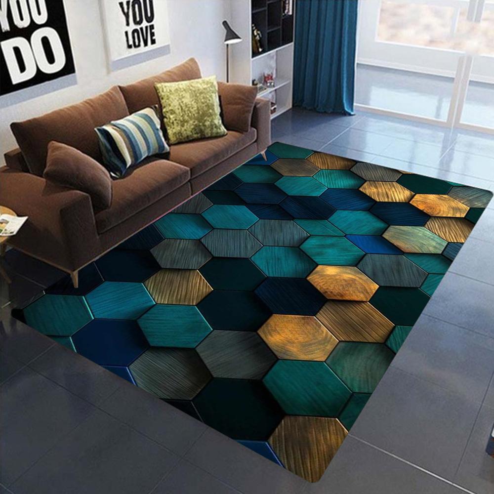 Aesthetic Beauty Hexagonal Graphic Printed Carpet Cute Area Carpet Home Decoration Anti Slip Door Mat Bedside Floor Washable Mat
