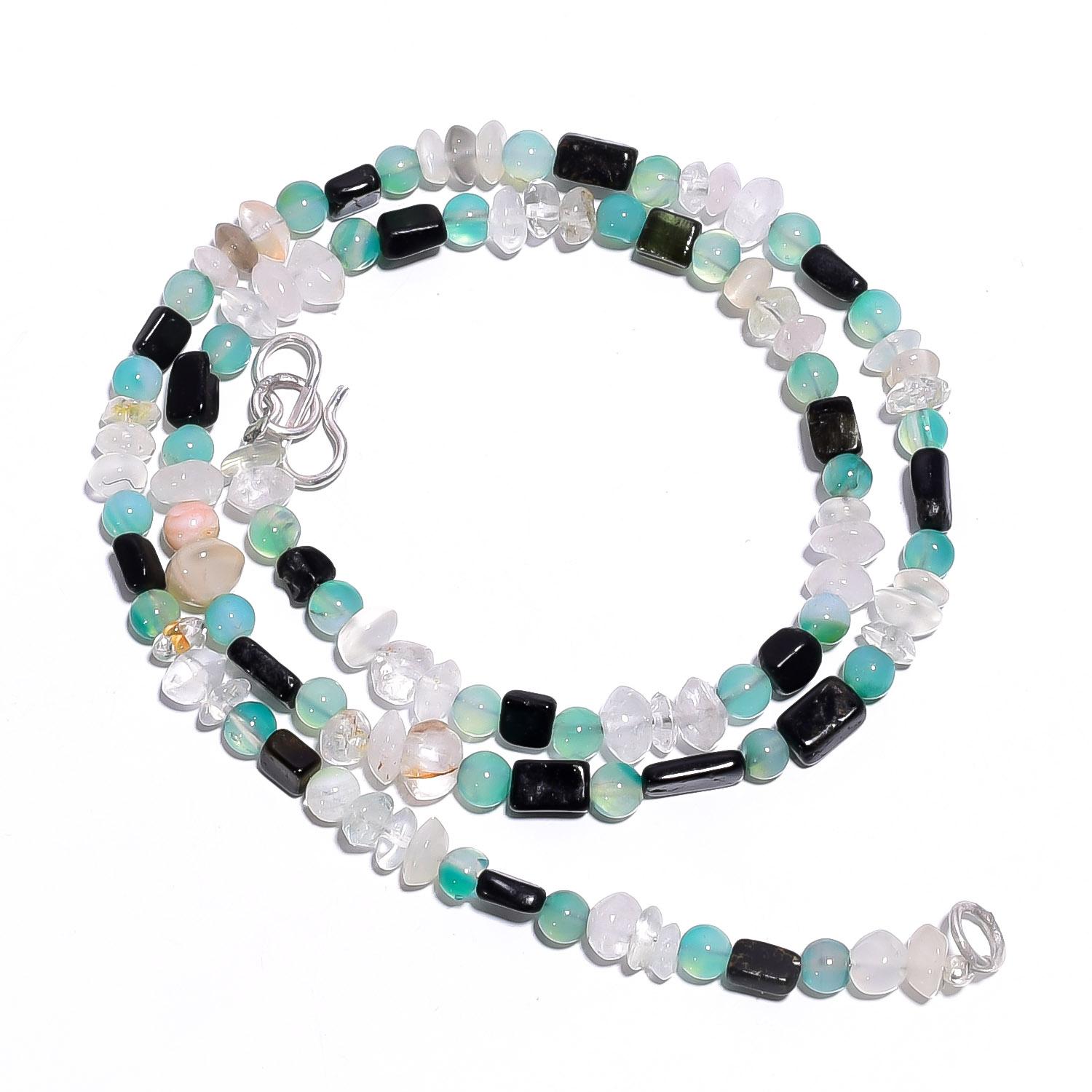 

Natural Aventurine Black Onyx Crystal Gemstone Smooth Beads Necklace 17 UB-4434 UB-4434