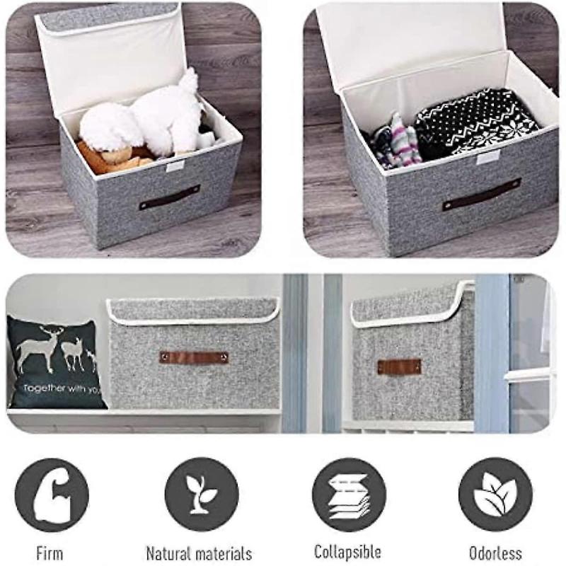 Large Foldable Storage Box With Lid Collapsible Fabric Storage Box Storage Basket Cube Organiser Bins With Sturdy Handles For Shelf Wardrobe Close
