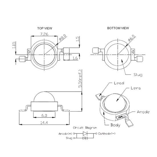 Licht Chip Power LED 270LM Emitter Birne Lampe Leuchtdiode 20mm hoch 3W