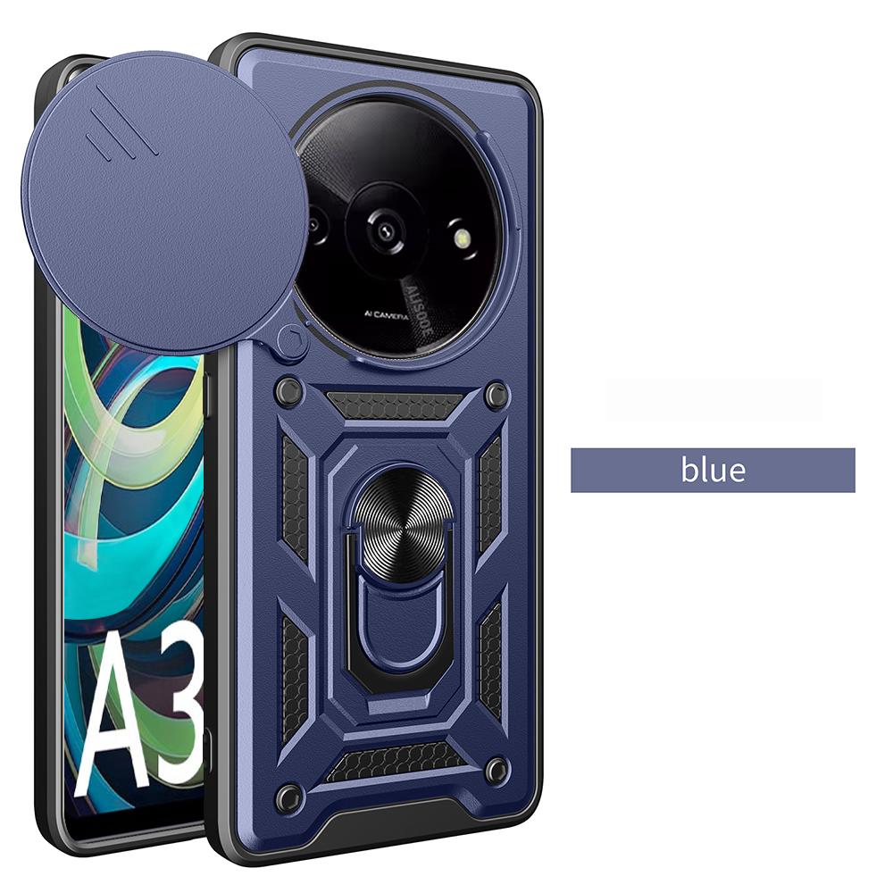 Hülle für Redmi A3 A3X 4G Hülle Schiebe-Kameraobjektiv Panzerringständer Schutzhülle für Xiaomi Redmi A3 Stoßfeste Capa