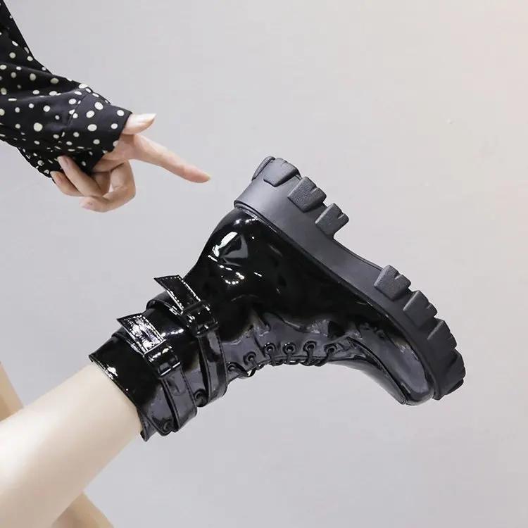 Zapatos de Mujer Botas de Cuero PU Negro Alta Calidad Poco Profundas Cómodas Forros Polares Botines de Moda Otoño Primavera Dropshipping 85km