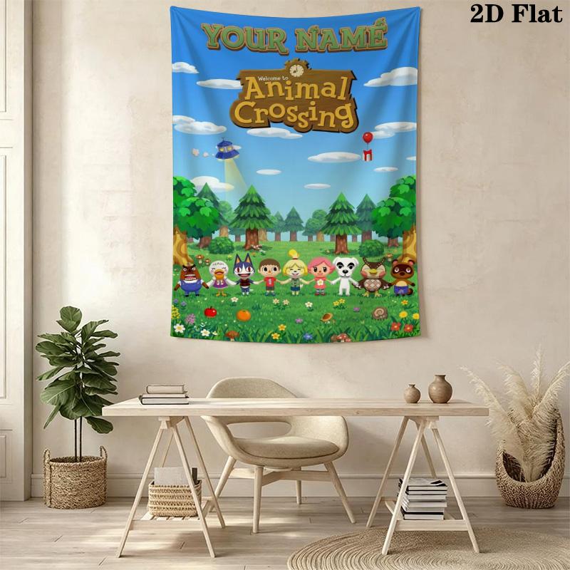 Name Custom Animal Crossing Wall Tapestry Aesthetic Wall Hanging Printed Fabric Blanket Decorative Tapestries for Bedroom Living Room Home Decor