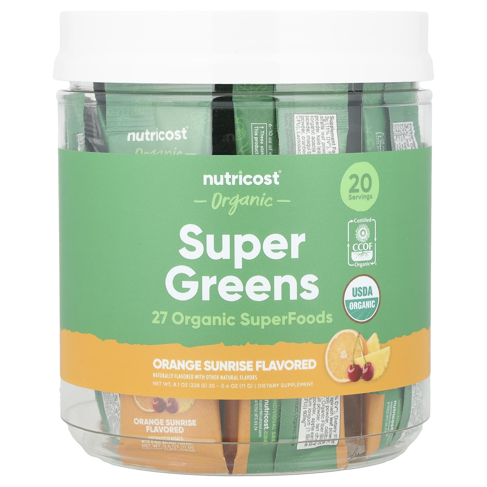 

Organic Super Greens, Orange Sunrise, 20 Stick Packs, 11G (0.4Oz) Each