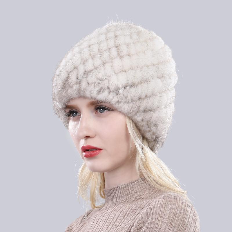 Winter women outdoor keep warm real mink fur hats Natural knitted mink fur cap Lady Good elasticity 100% genuine mink fur hat