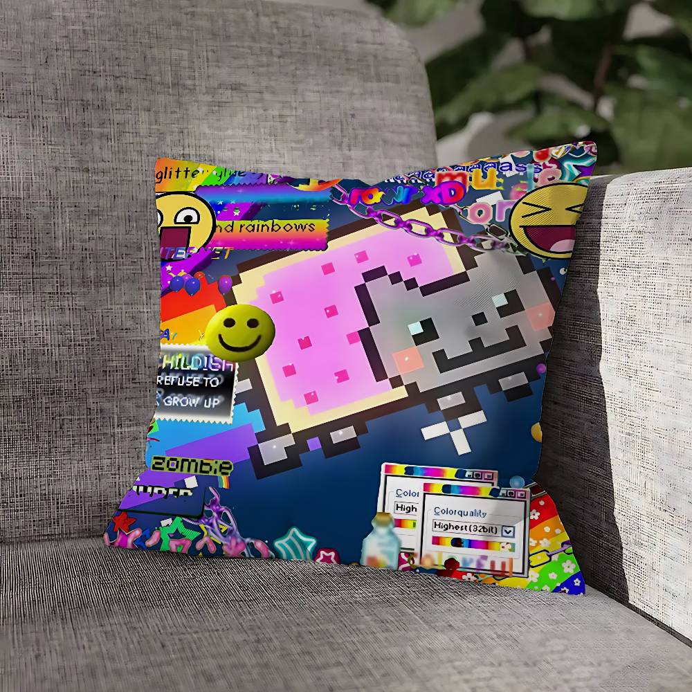 Cute Funny Rainbow Alien Cat Pillow Case For Sofa Decor Car Office Room Printing Cushion Cover Decorations and Protector