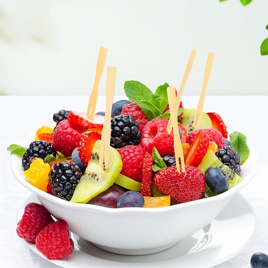 80pcs Bamboo Fruit Picks Disposable Wooden Forks Dessert Cakes Fruit Appetizers Household Wedding Party Restaurant Tableware