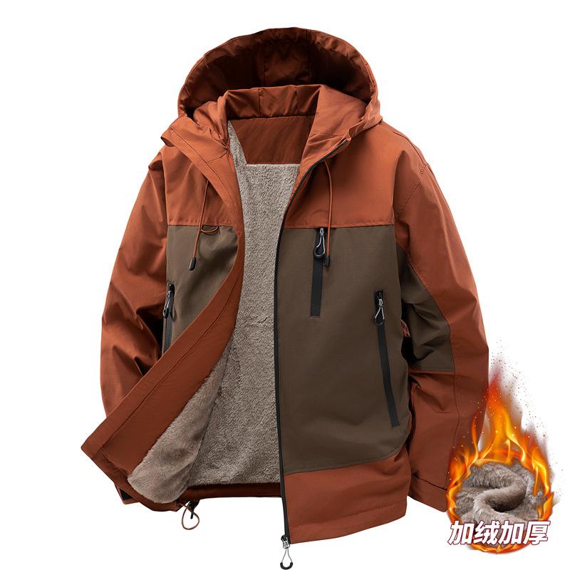 OO Fleece Thickened Jacket Men's Loose Trend Outdoor Waterproof Casual Retro Hooded Jacket Men