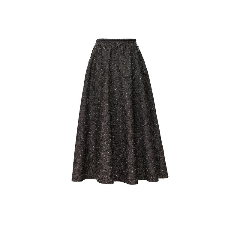 

Blacknini Инь Вафли/ Набор Черное Золото Италия Paoletti Классический Стиль Твидовая Верхняя Одежда Миди Длина Комплект Платье Skirt (Label: Paoletti) L