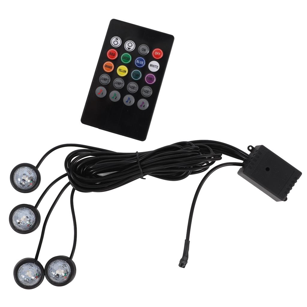 Car Interior Footwell Ambient Light RGB 7 Color RF Remote Sound Control for House Party Celebration