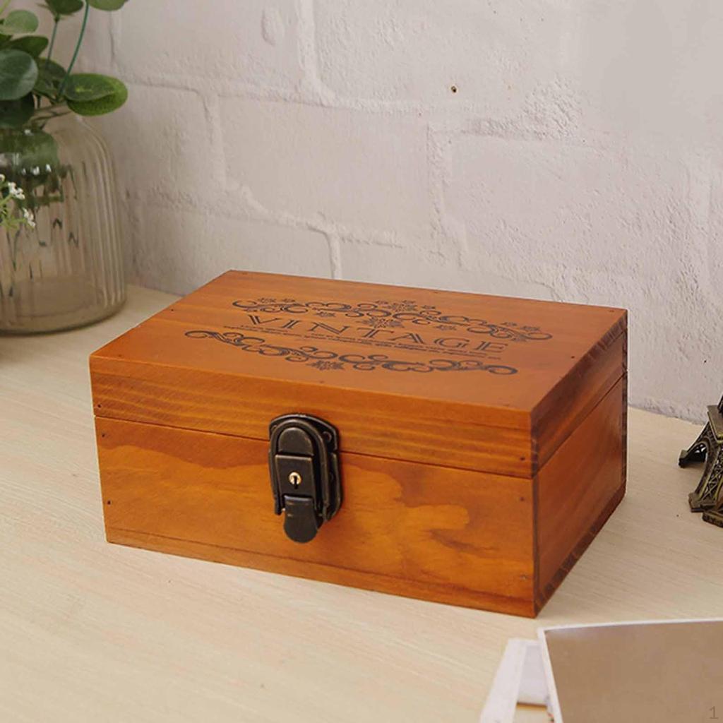 Wooden Keepsake Box Jewelry with Keys Compact Retro Design Trinkets Treasure Case