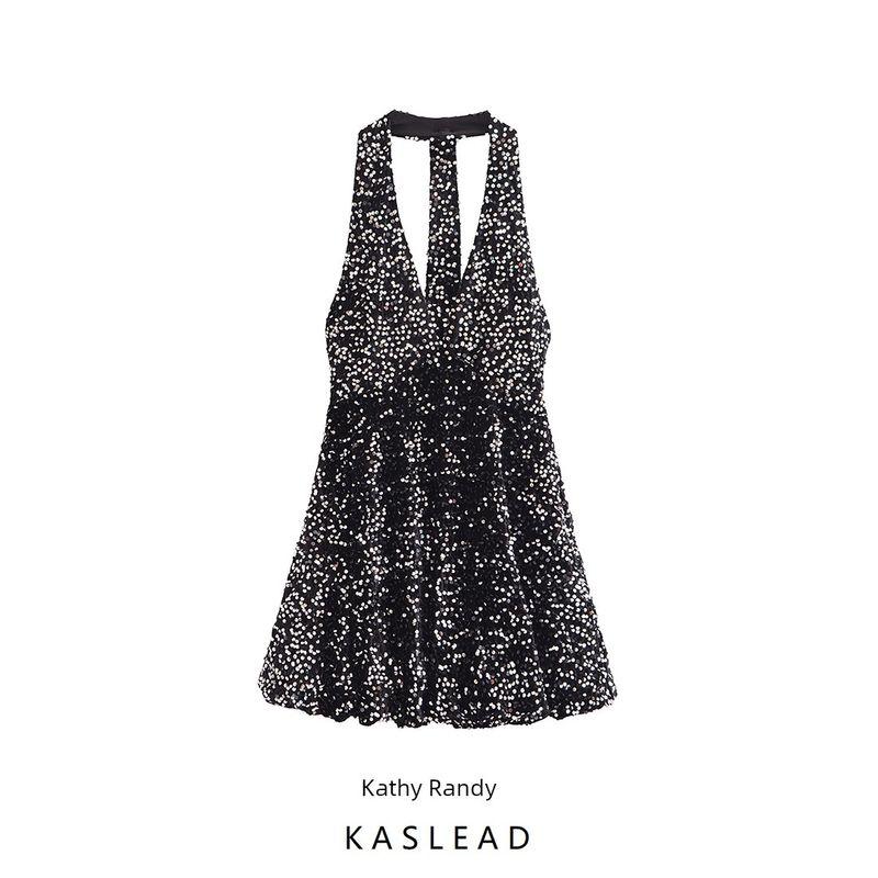 Kaslead New Arrival Women's Fashion Style Fashionable Sequins Balloon Dress 9808574