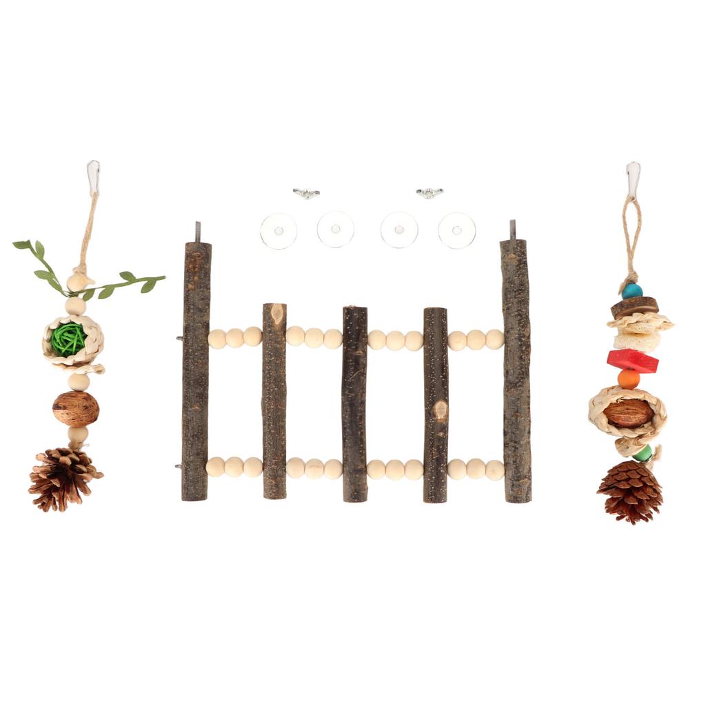 Parrot Hanging Toys Relieve Boredom Interactive Safe Wooden Parrot Hanging Ladder and Chewing Toys