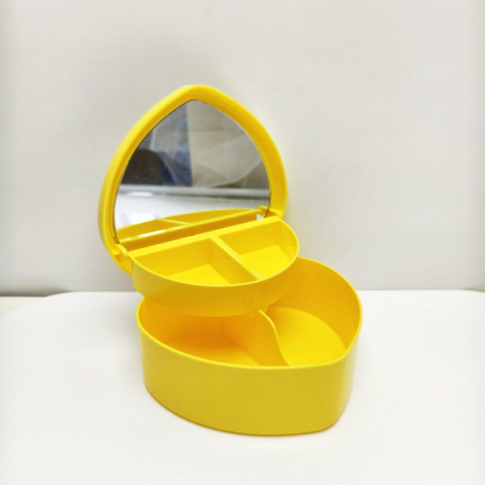 Large Capacity Heart Shape Jewelry Box with Mirror Plastic Jewelry Case Boxes Solid Color Portable Jewelry Organizer Display
