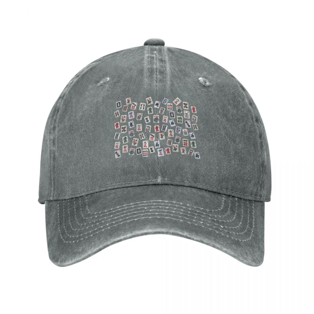Mahjongg game tiles design on blue color Baseball Cap fun hats Custom Cap hats on offer Kids Hat Caps For Women Unisexs