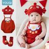 Youqi Festive Red Romper for Newborns – First Birthday & 100 Days Celebration