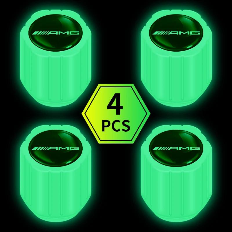 4pcs Car Tyre Valve Stem Luminous Caps Fluorescent Decor For Mercedes Benz B/C/E/S Class A Class C200L GLC GLK CLA Accessories