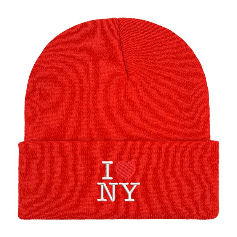 Embroidery Design I Love New York NY Beanies Knitted Hats Custom Text Winter Thick Caps Unisex Women FeUnisex Caps Warmer Bonnet Hat