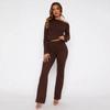 Womens 2025 Casual 2-Piece Set: Slim Fit Long Sleeve Top Elastic Waist Pants In Solid Colors