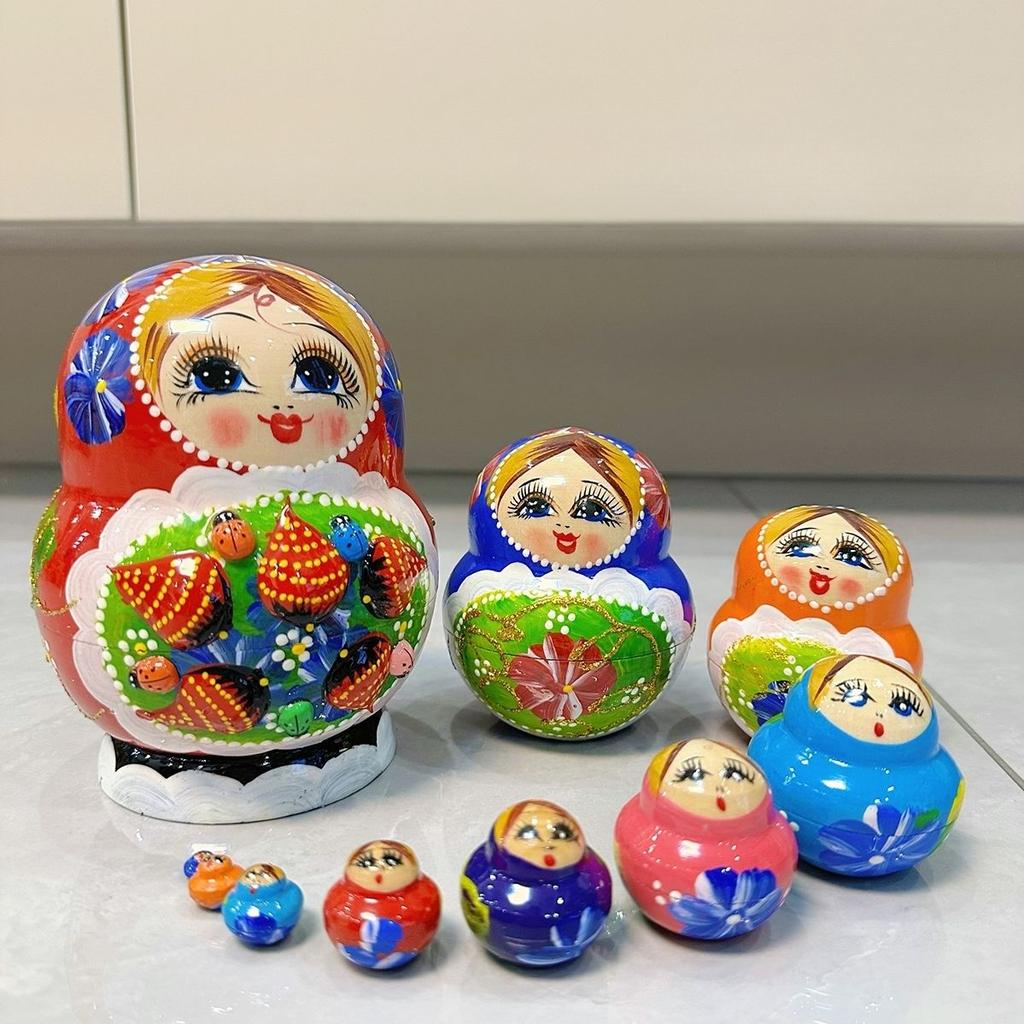 Russian Nesting Dolls Handmade Wooden Crafts Painted Toy 10 Layers Strawberry Linden Wood Children's Puzzle