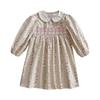 Sweet Girls Spring Dress With Smocked Bodice And Peter Pan Collar Long Sleeve Floral Print Princess Party Dress For Kids