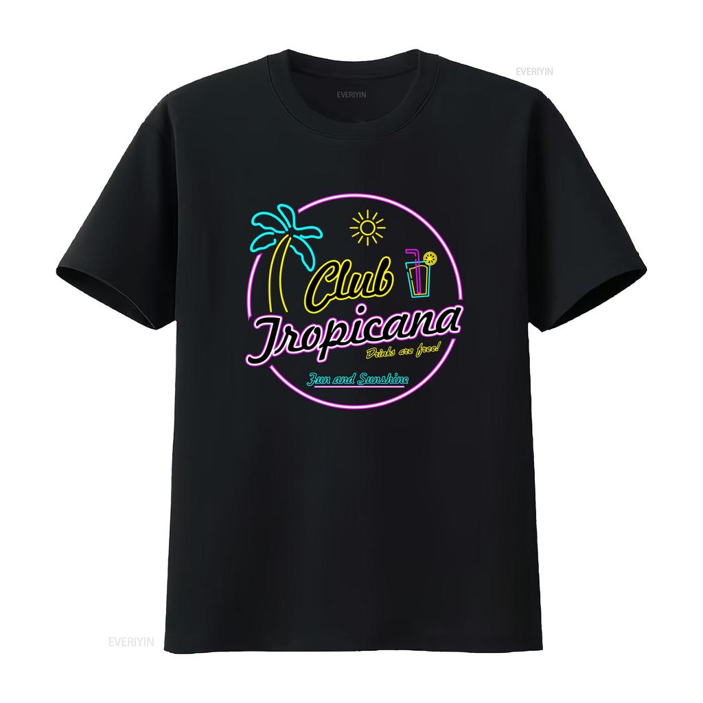 Club Tropicana Neon Design T Shirt Tropical Vibes with Palm Tree Sun Free Drinks Fun and Sunshine  vintage Washed
