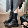 New Spot Cowhide Version~ Grape Mother Same British Style Short Boots Round Head Strap Versatile Martin Boots Women's Side
