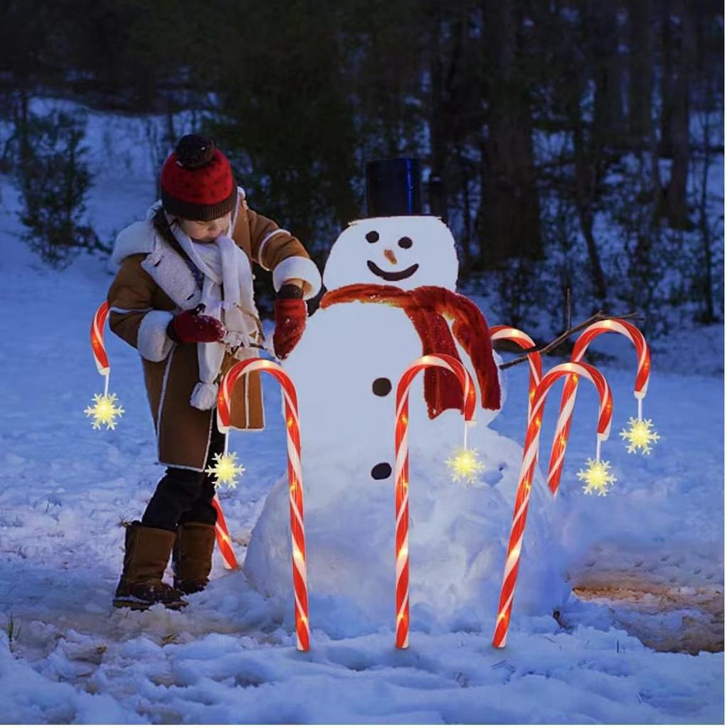 Solar-Powered Christmas Star & Snowflake Ornaments with Candy Cane Light Stakes