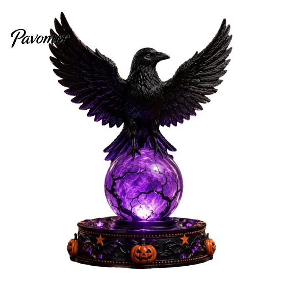 Gothic Home Decor Halloween Lighted Faux Crystal Ball Decor, Crow/Ghost/Bat/Owl on LED Ambient Light for Bedrooms Lamp with Tabletop Mantel