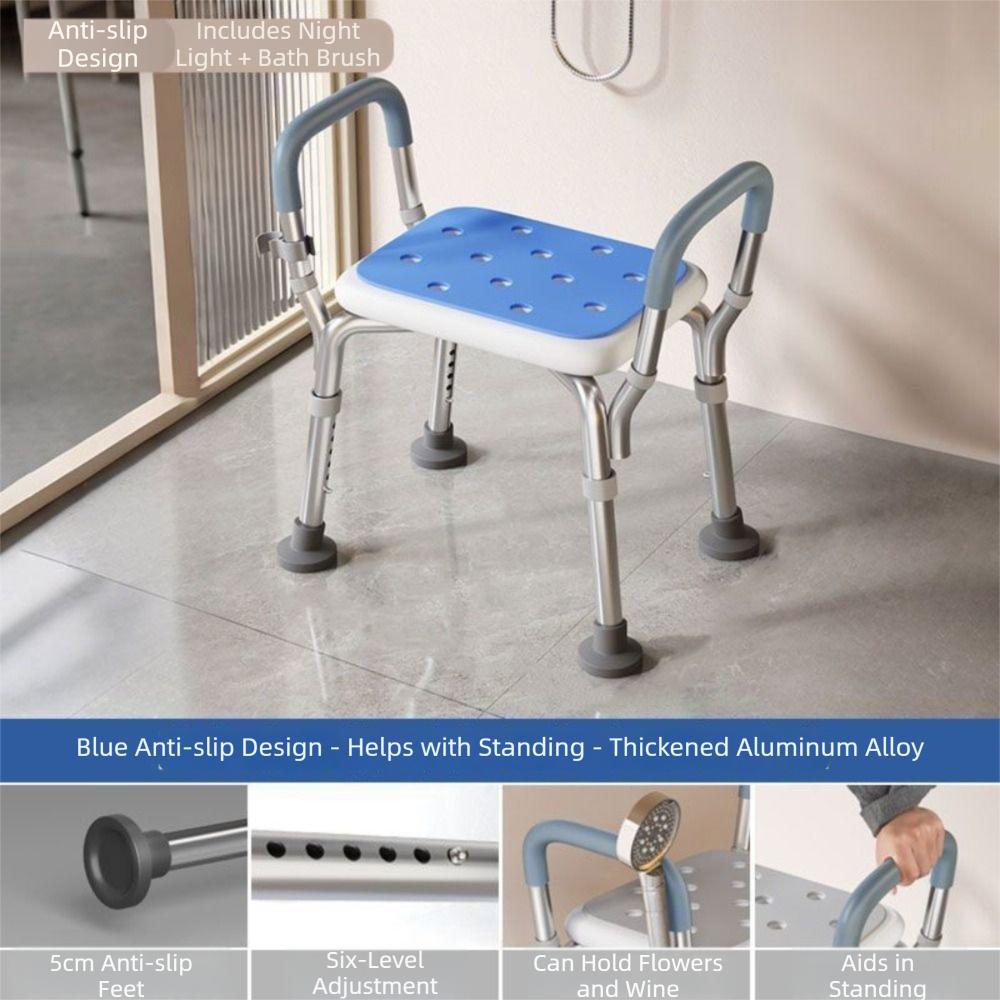 

Ventilated Design Adjustable Bath Chair With Backrest Lightweight Aluminum Zinc Zinc Alloy Shower Use Blue-violet
