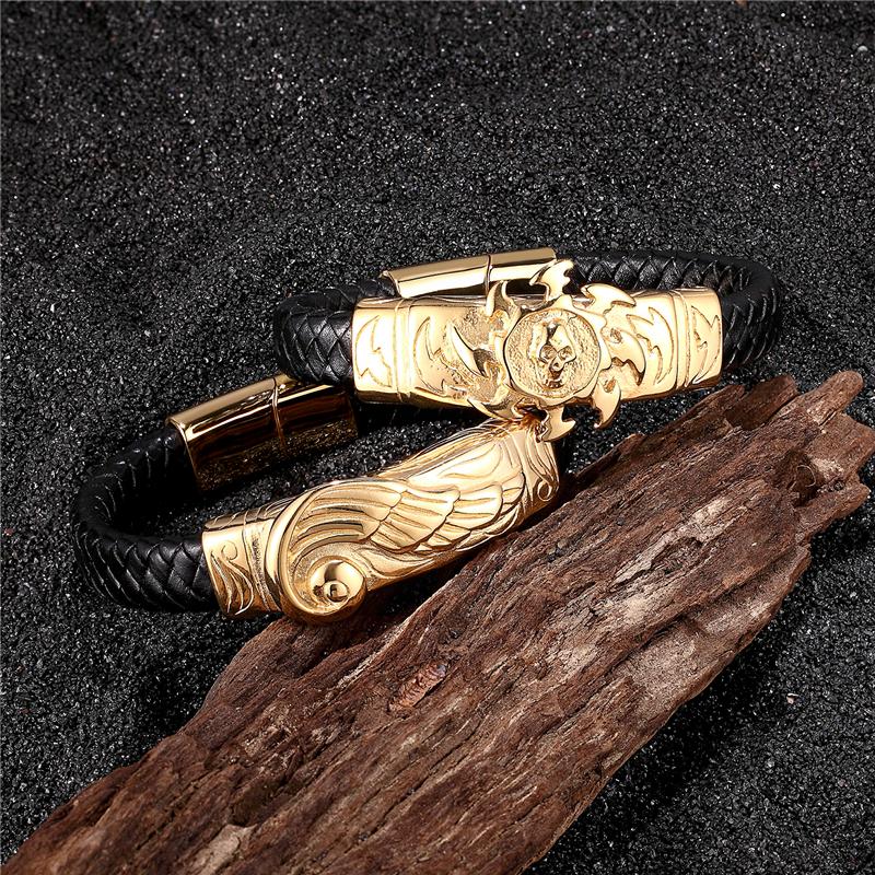 Cross Style Classic Handmade Leather Chain Braided Men Bracelets Fashion Magnet Clasp 316L Stainless Steel Wristband