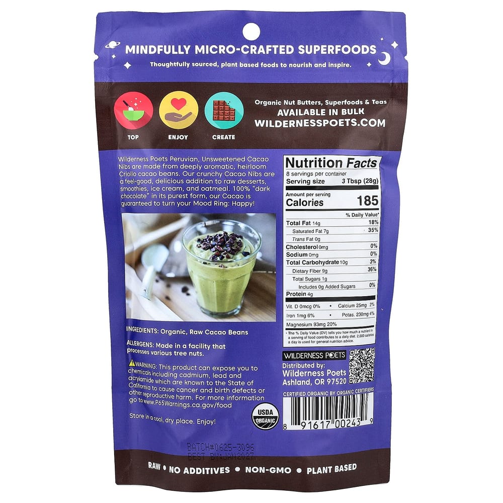 iHerb Wilderness Poets Unsweetened Cacao Nibs Dark Chocolate 226g (8oz)