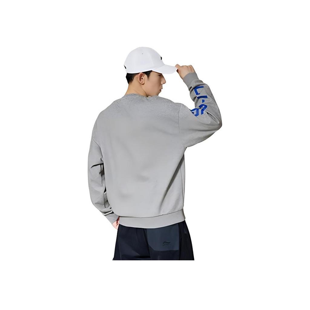 Li Ning Training Series Logo Print Warm Fleece Loose Pullover Sweatshirt Unisex Sweatshirt Gray AWDRF44-5
