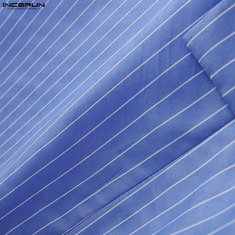 INCERUN Men Notched Lapel Long Sleeve Striped Splits Irregular Layers Long Blazer Coats