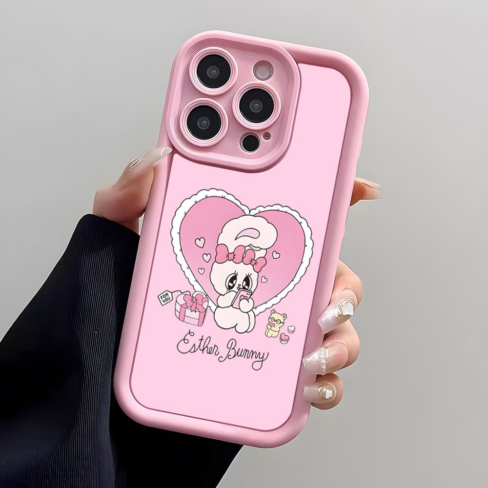 Esther Bunny Pink Phone Case For IPhone Air 17 Pro Max 16 E 15 14 Pro Max 13 12 11 Mini Plus Soft Silicone Pink Cover