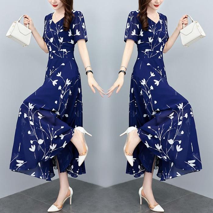 Summer Floral Plus Size Waist-Cinching Dress for Women