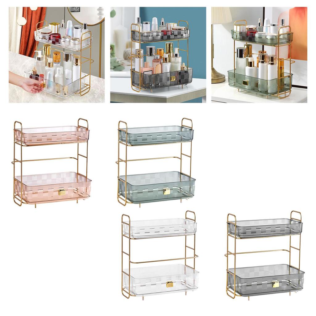 Étagère Organisateur de Maquillage Autoportante Grande Capacité 2 Niveaux pour Commode Bureau