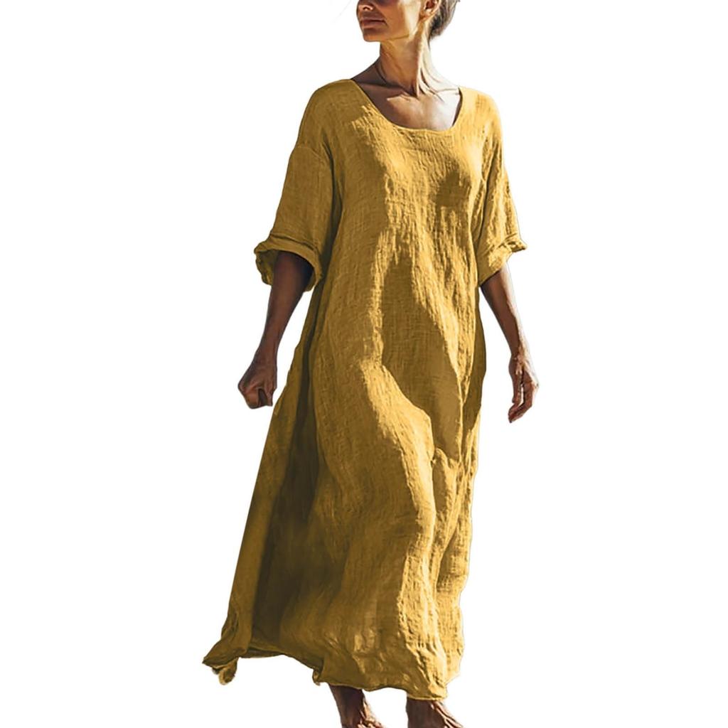 Women Summer Floral Dress Short Sleeve Beach Dress With Pockets Casual O-Neck Long T-Shirt Dress Travel Vacation
