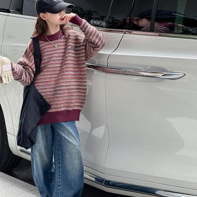 Herbst 2025 Mädchen Strickpullover im koreanischen Stil mit Streifen
