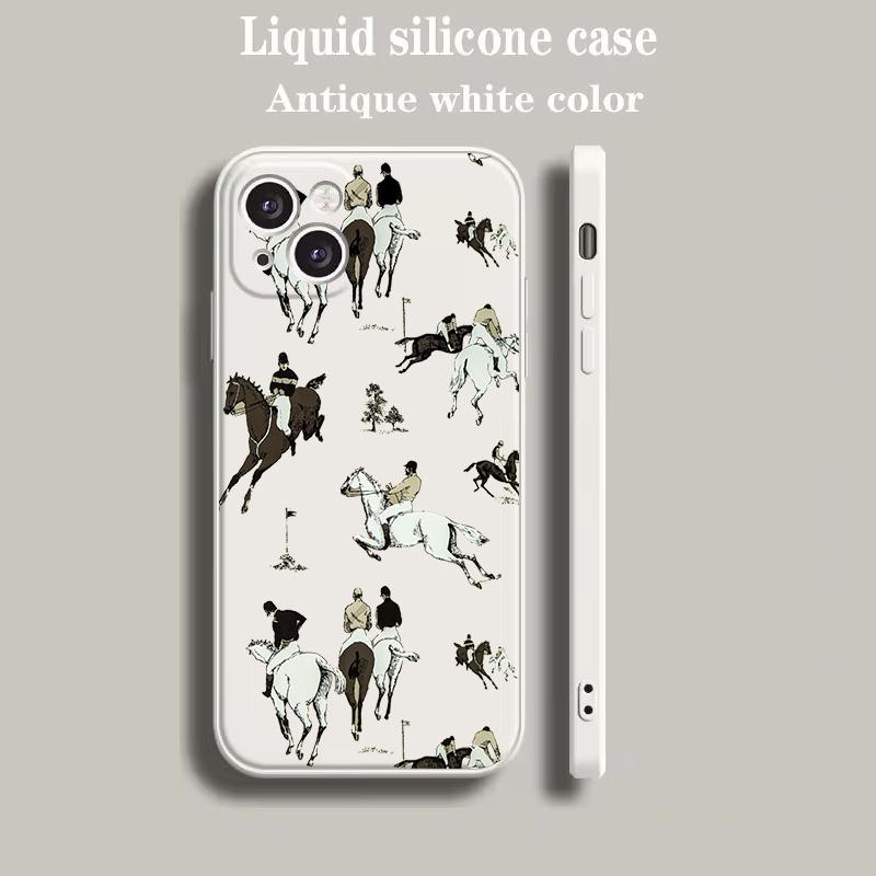 Luxury Color Phone Case For iPhone 15 16 14 13 12 mini 11 Pro Max XS X XR SE 7 8 Plus soft Silicone Beige Cover Animal Art Horse