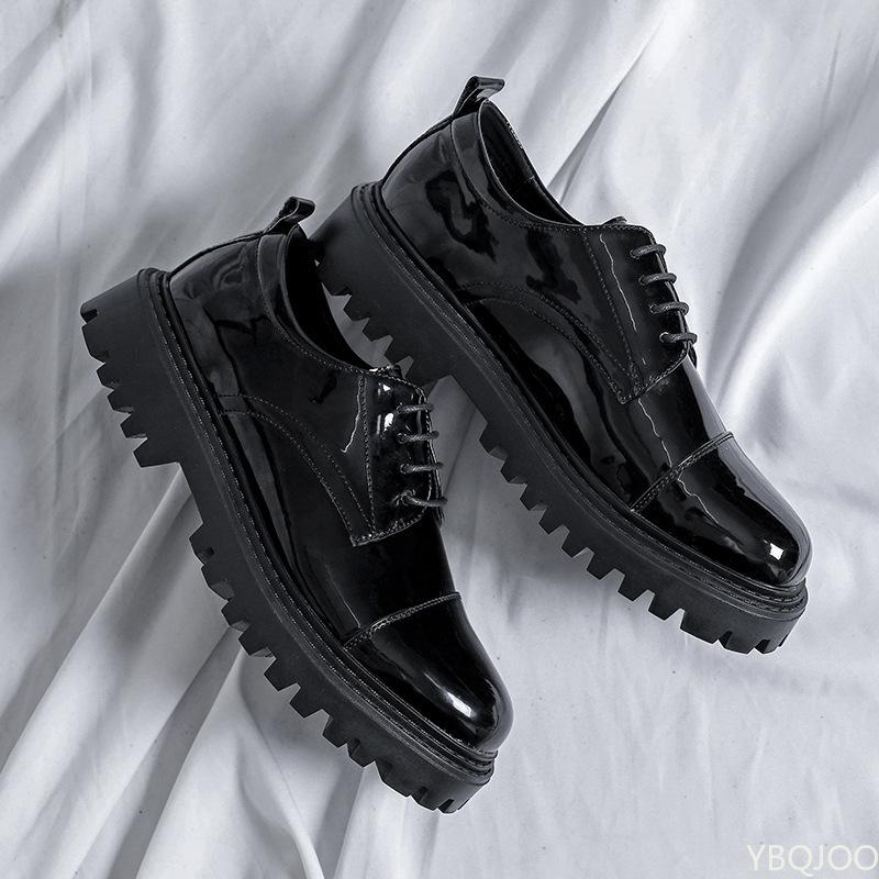 Leather Shoes Men Office Casual High Platform Patent Leather Shoes Male Harajuku Korean Streetwear Vintage Wedding Shoe